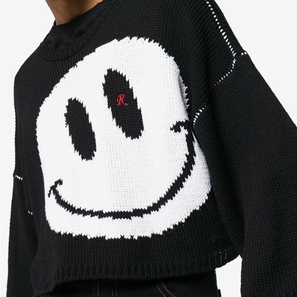 Raf Simons Black Smiley Intarsia Knit Sweater